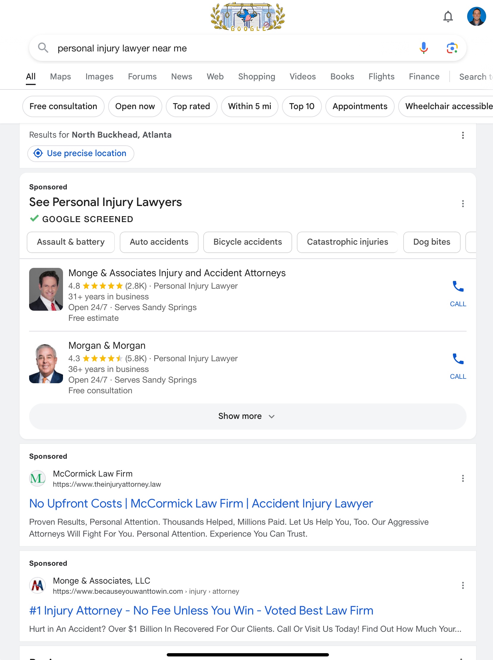 Personal injury lawyer near me search DC DiGiTAL PRO - Google Ads for Law firms Local service ads for personal injury law on the google search results page